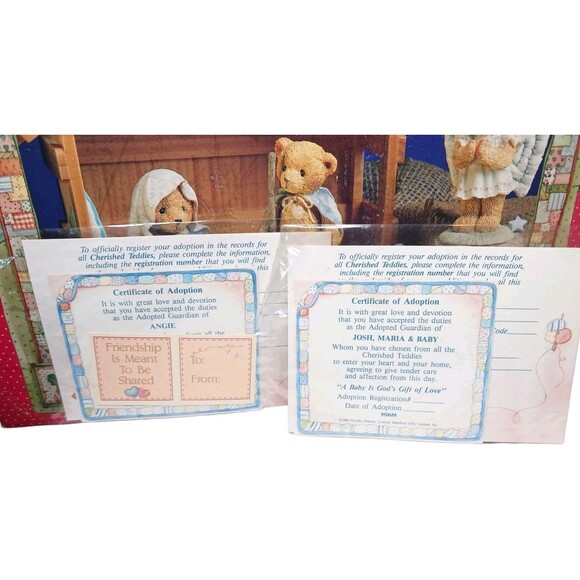 NEW Enesco Cherished Teddies 4 Pc Nativity Set + Wooden Creche Josh Maria & Baby - Picture 3 of 8